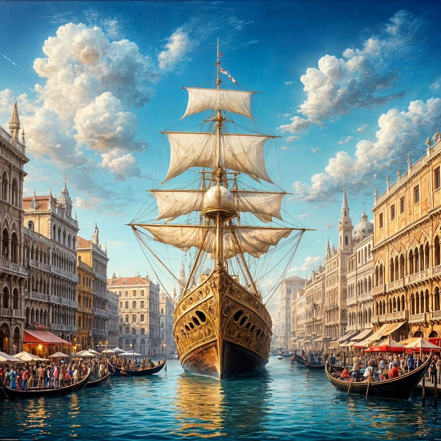 Venetian Veduta of Bucintoro Ship in Oil Painting
