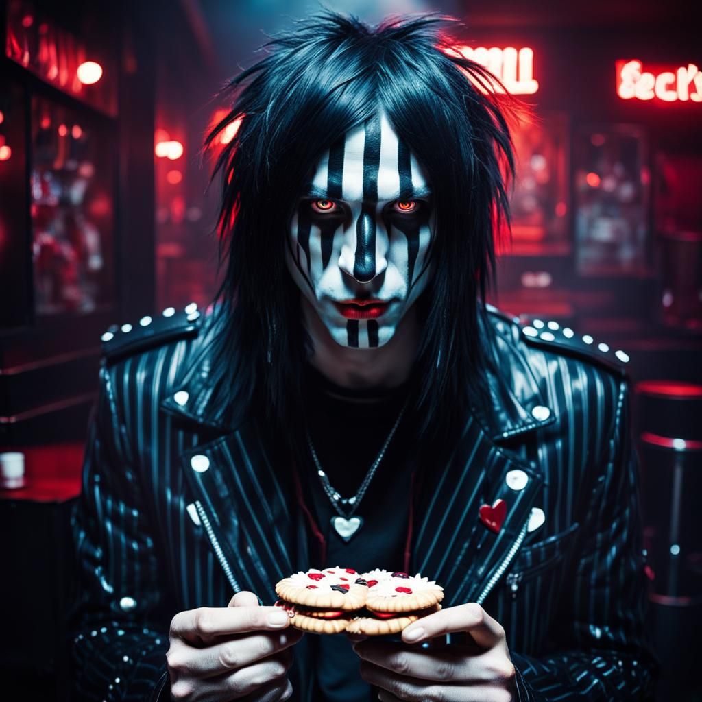 Emo Man with Glowing Eyes in Neon Nightclub