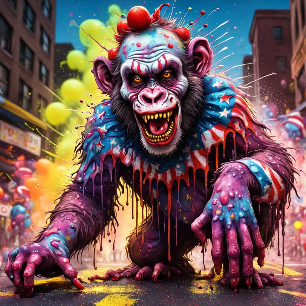 Zombie Monkey Clown in Graffiti Art Style