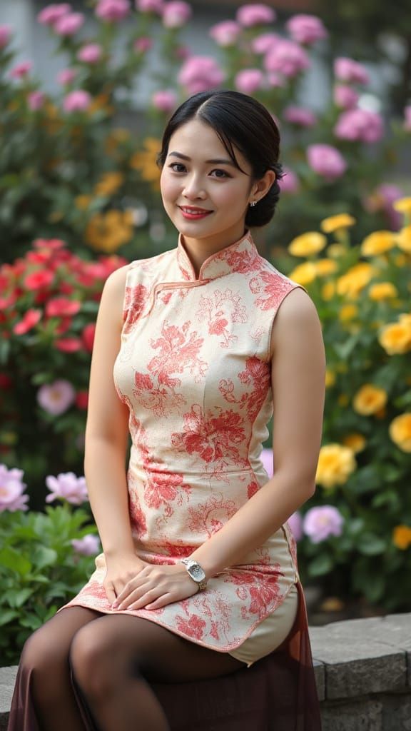 Elegant Lady in Traditional Chinese Qipao Attire