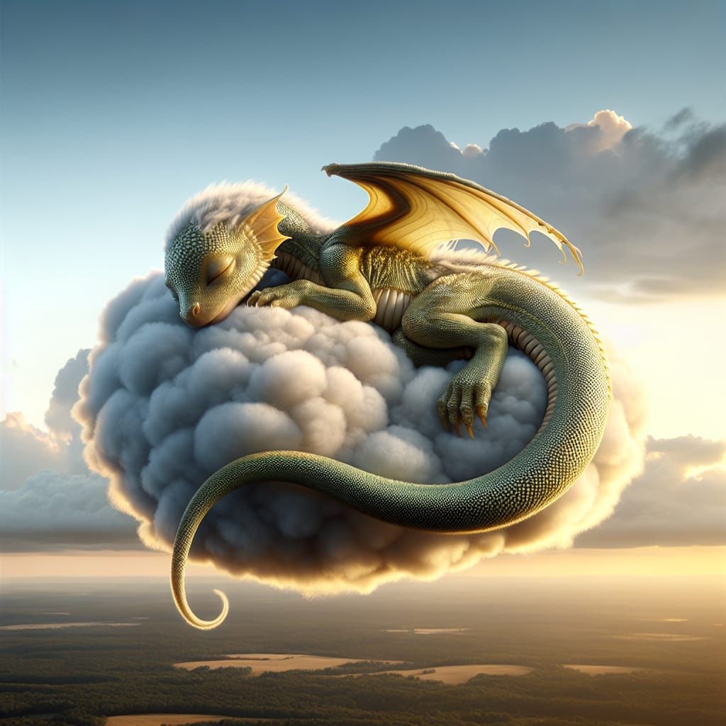 Sleeping Baby Dragon on a Cloud