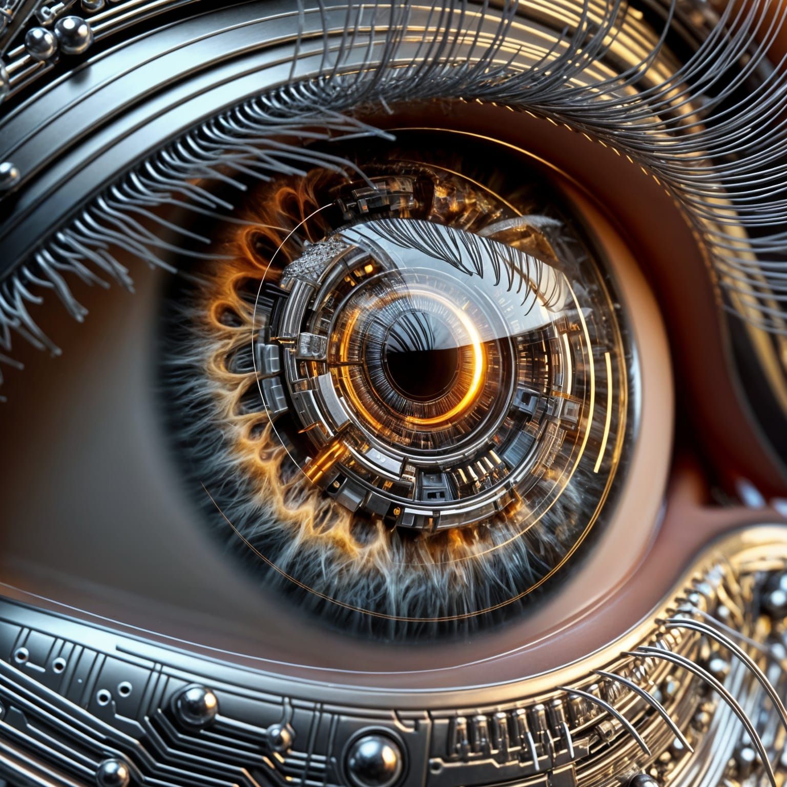 Human-Cybernetic Eye: Futuristic Metropolis Reflection