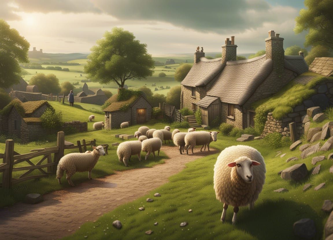 Idyllic Irish Village Scene in Detailed Style