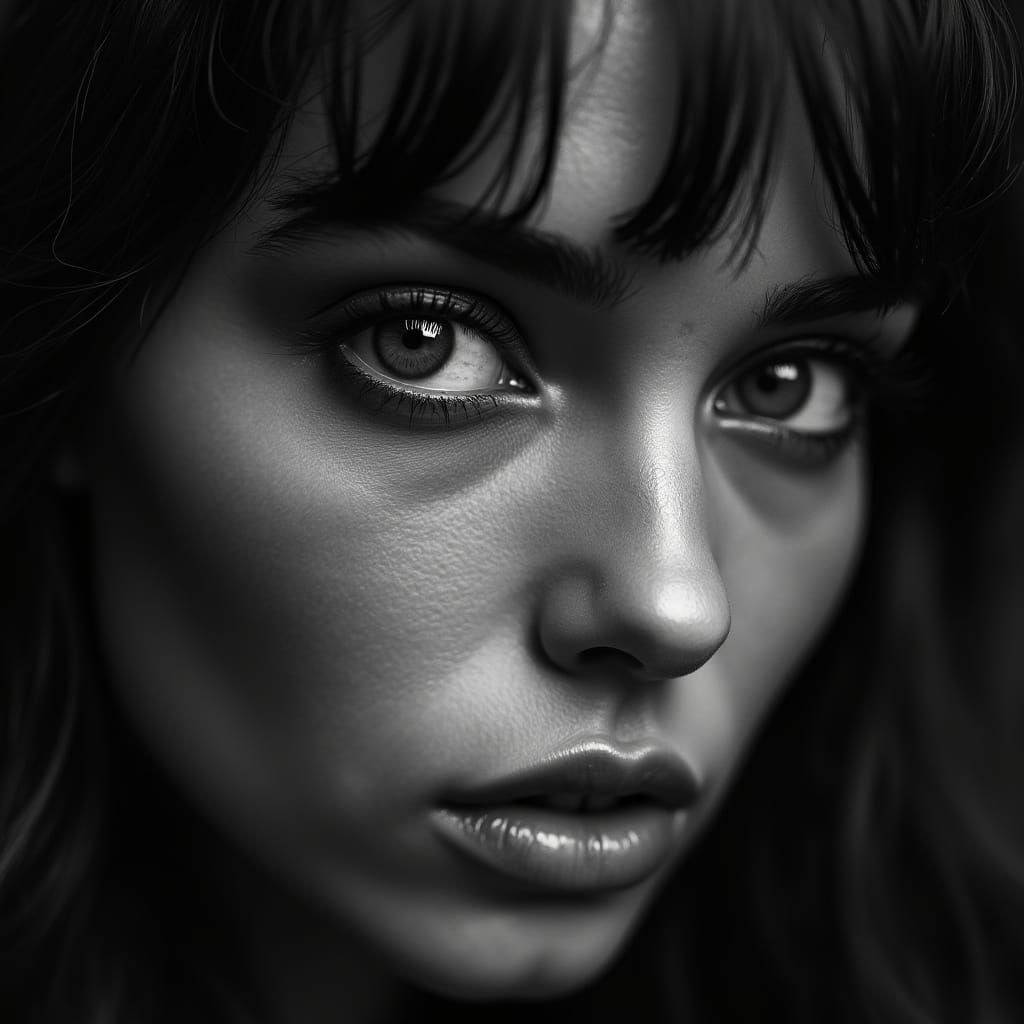Moody Black and White Fashion Portrait with Intense Texture
