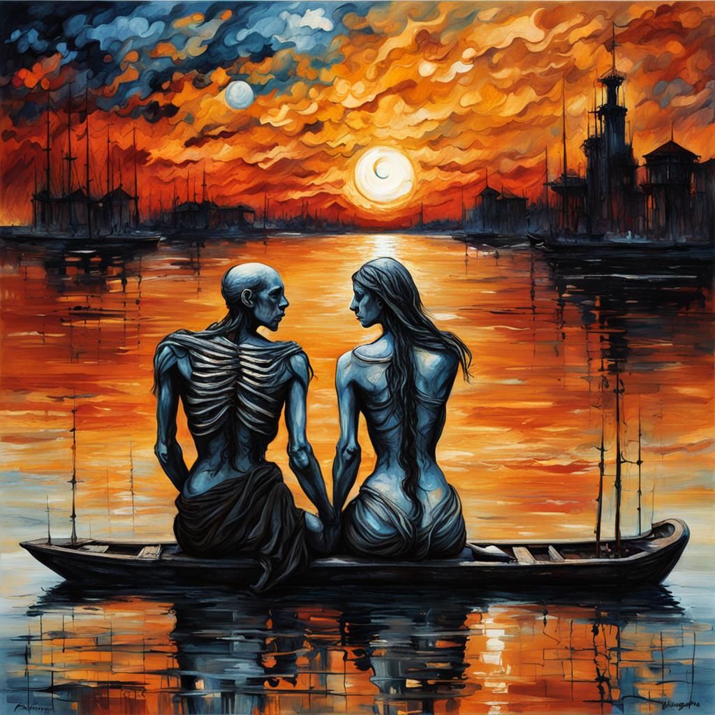 Lovers' Lament: Surreal Illustration in Acid Ink Style