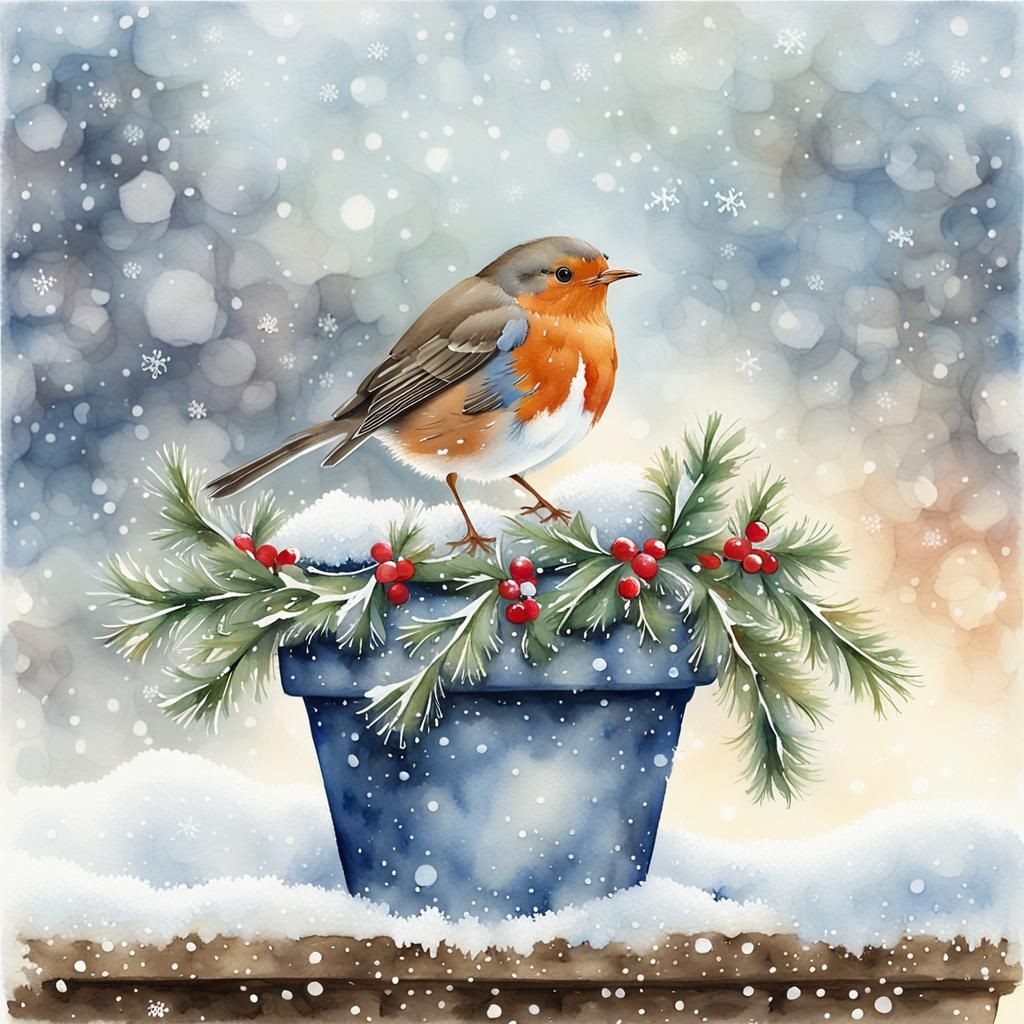 Robin in Winter Wonderland: Watercolor Christmas Scene