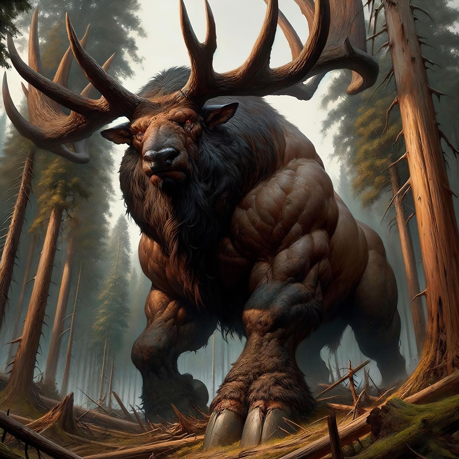 Towering Dire Elk in Dense Forest