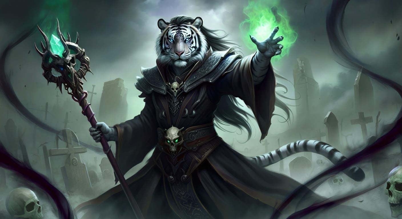 Dark Fantasy Portrait of a Tiger-Human Necromancer