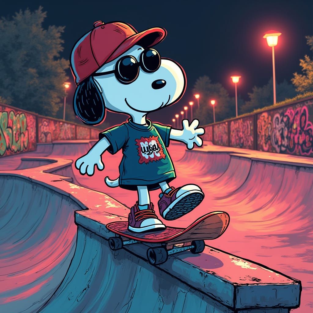 Vibrant Urban Skatepark Scene in 90s Skate Culture Style