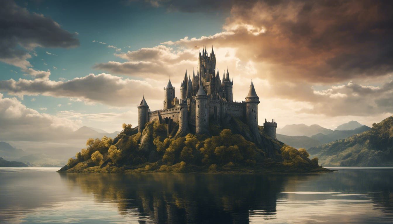 Ornate Medieval Castle on Island: Fantasy Concept Art