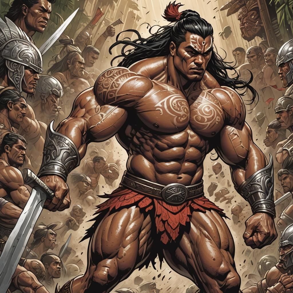 Muscular Tongan warrior