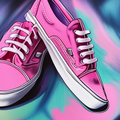 Pink Vans Sneakers: Hyperrealistic Splash Art