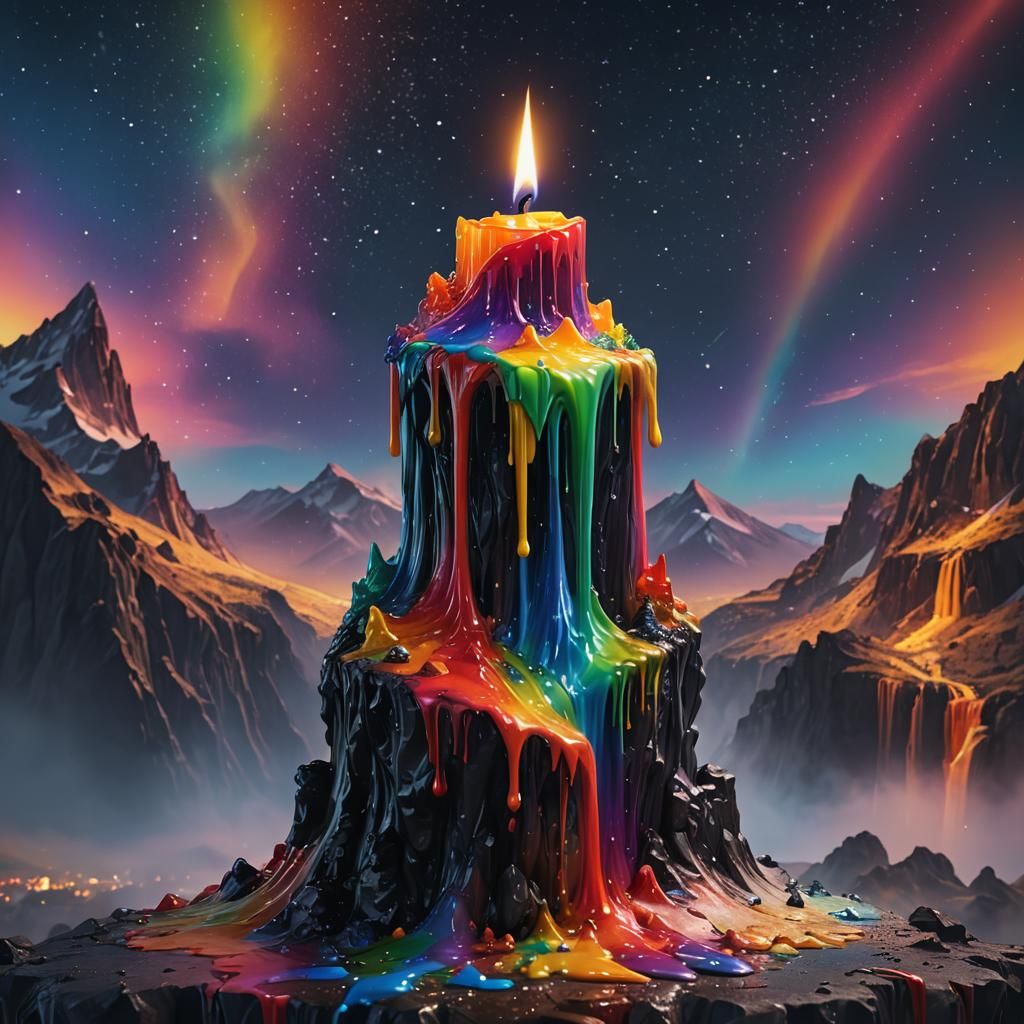 Rainbow Candle Mountain Under Starry Sky