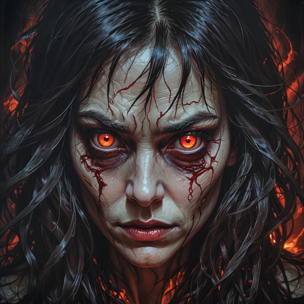 Eerie Demonic Woman Portrait in Dark Fantasy Style