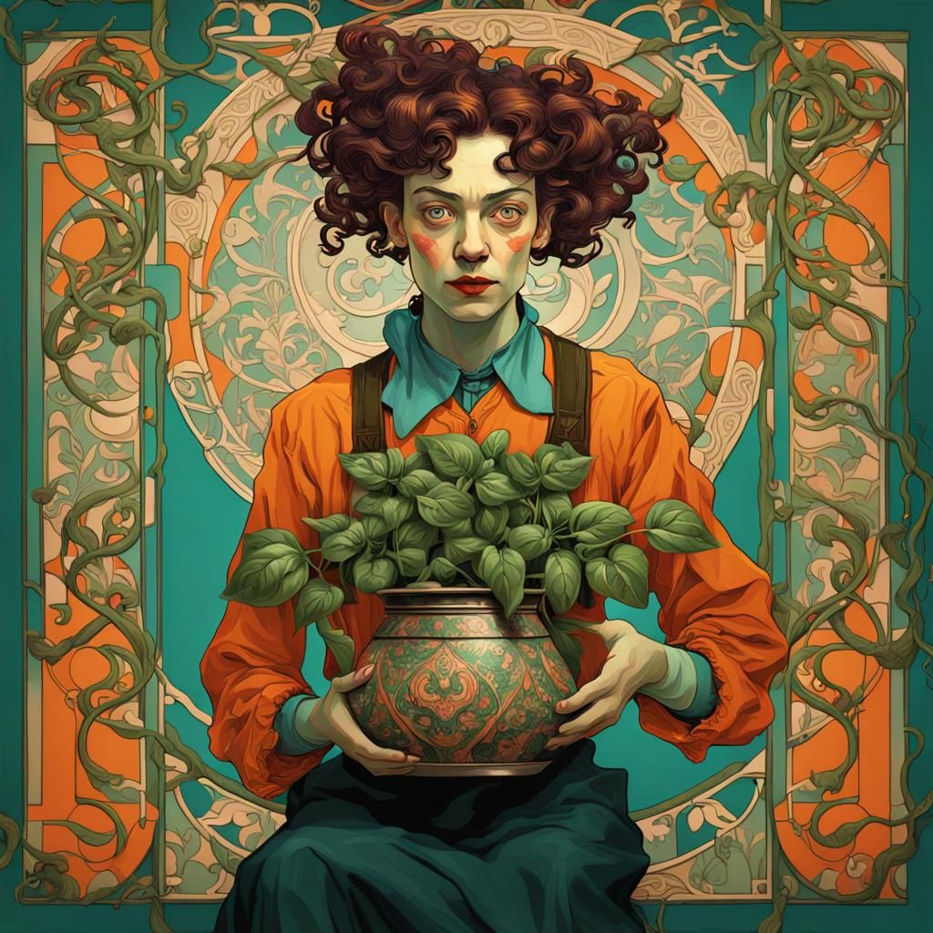 Egon Schiele Inspired Portrait of Isabella with Basil