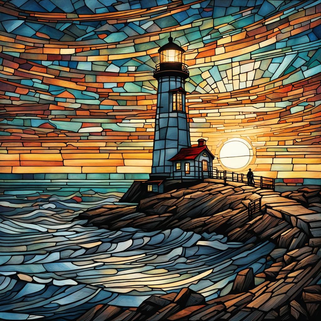 Seaside Lighthouse at Sunset in Comic Book Art
