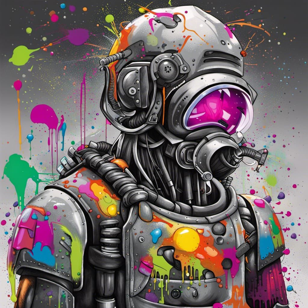 Grayscale Graffiti Art of a Worker Bot