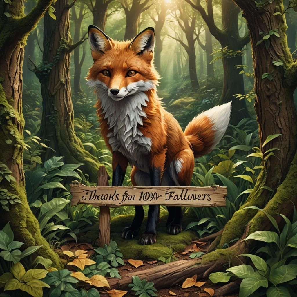 Fox Thanks Followers in Lush Forest Painting