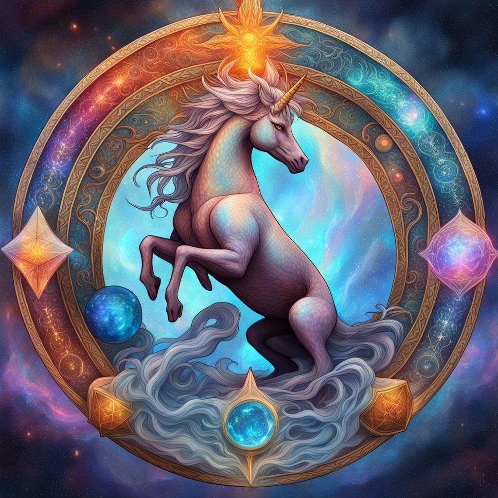Unicorn and Dragon Seal in Cosmic Style