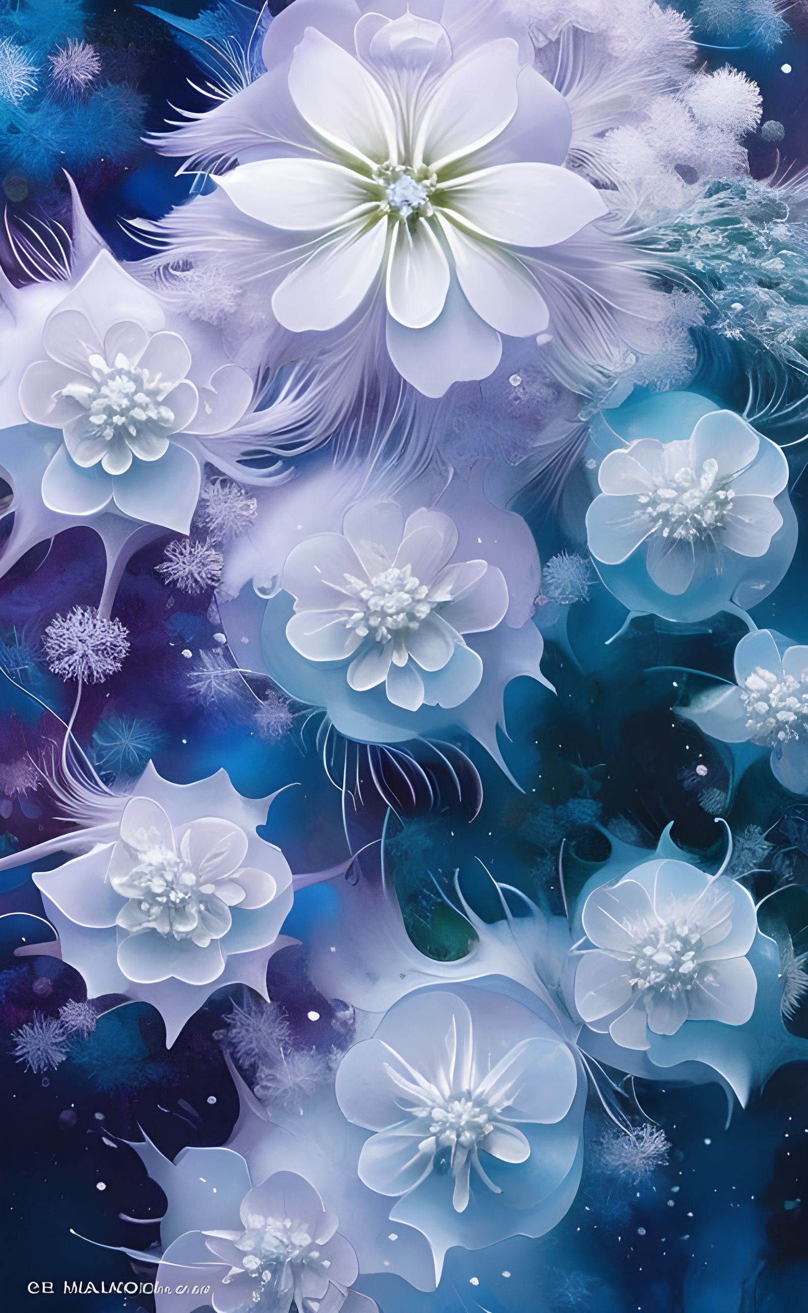 Ethereal Ice Flowers Fantasycore Digital Art