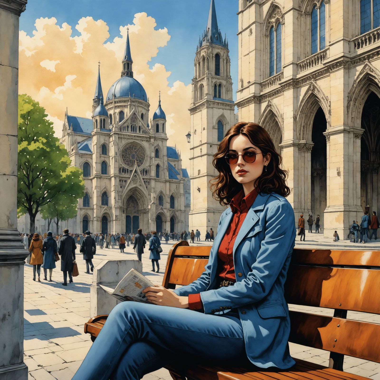 Parisian Cathedral in Comic Book Style