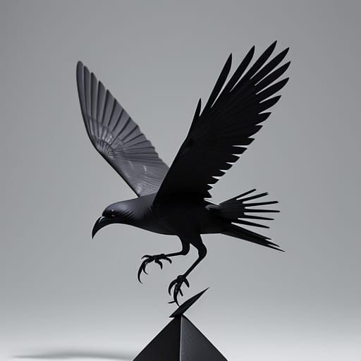 Origami Raven Rests on Minimalist Stand