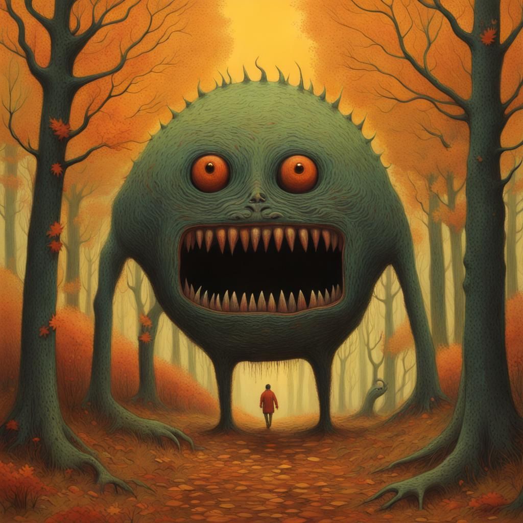 Hideous Slime Monster in Autumnal Forest