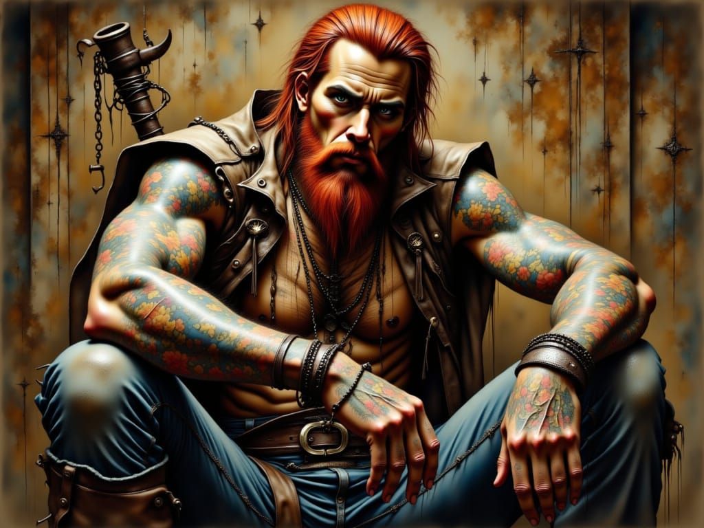 Pirate Warrior in Frazetta, Klimt, and Beksiński Style