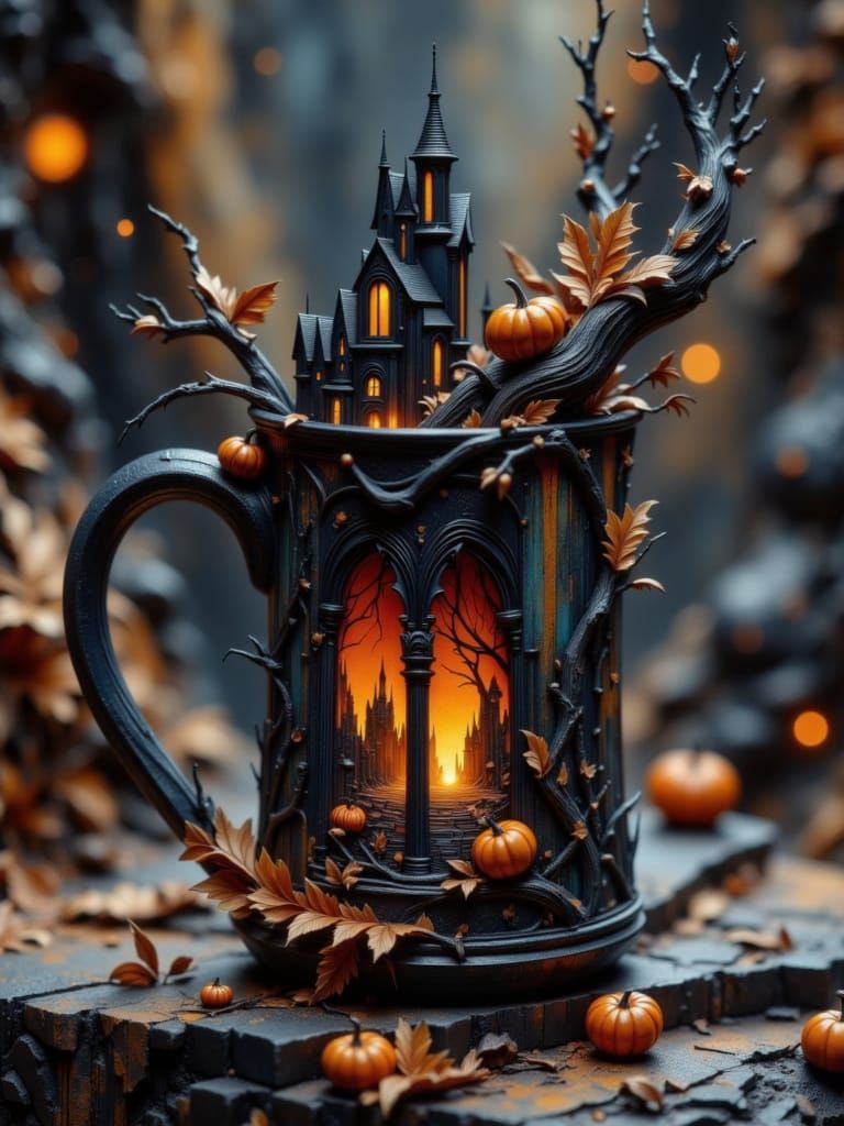 Whimsical Gothic Castle Diorama Inside Ceramic Mug