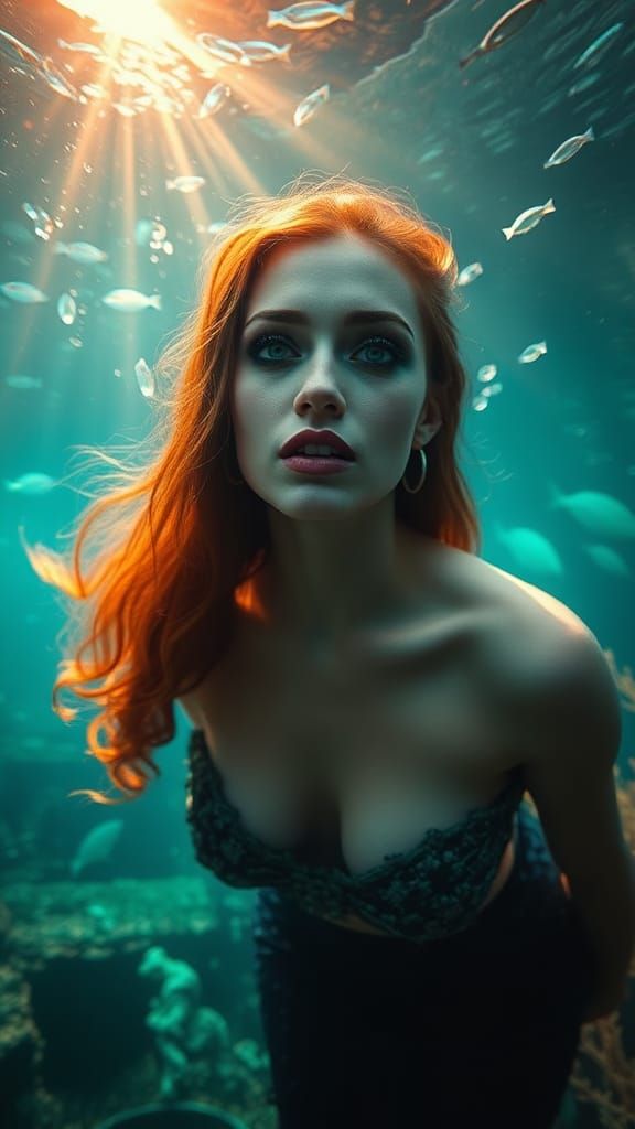 vampire  mermaid  , , under the ocean waves, breathtaking, amazing, pretty, perfect , reflections, , aquarium, sun orang...