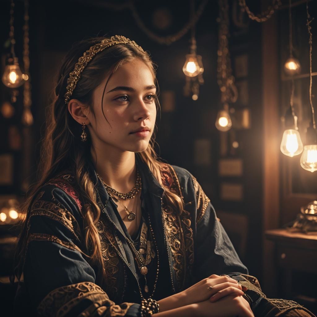 Hyper-Realistic Portrait of a Teenage Girl in a Moody Atmosp...