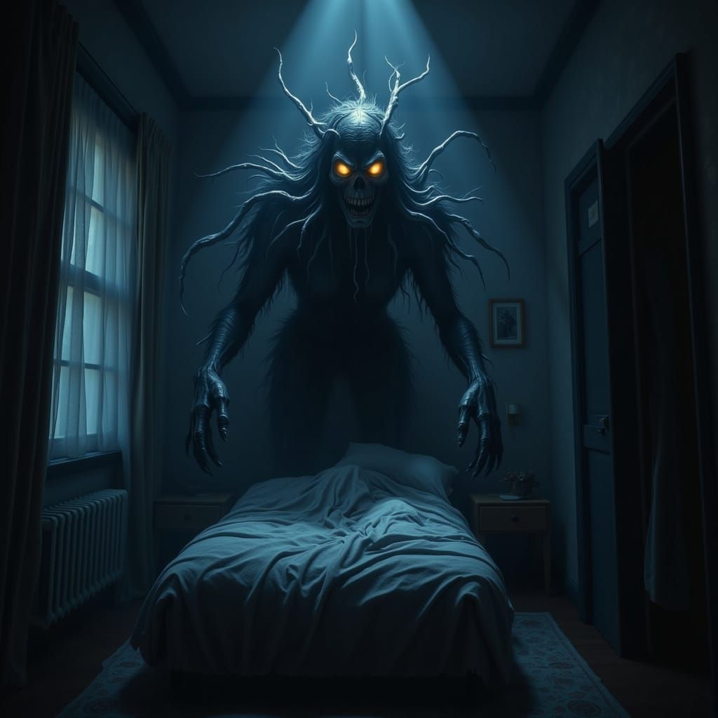 Terrifying Sleep Paralysis Demon Looms in Hyperrealistic Sty...