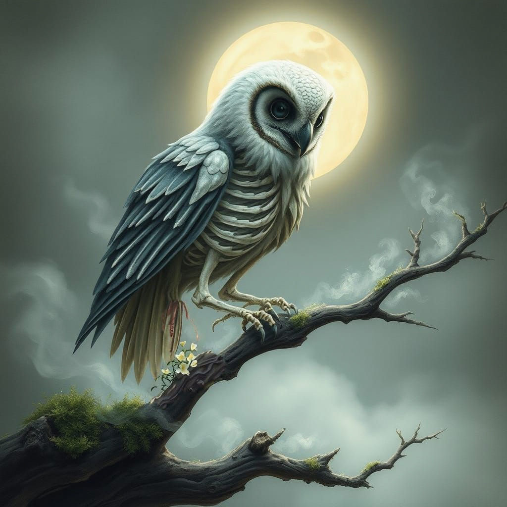 Skeletal Owl in Dramatic Light