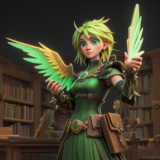 Punky Pixie in Magical Library: 3D Digital Art