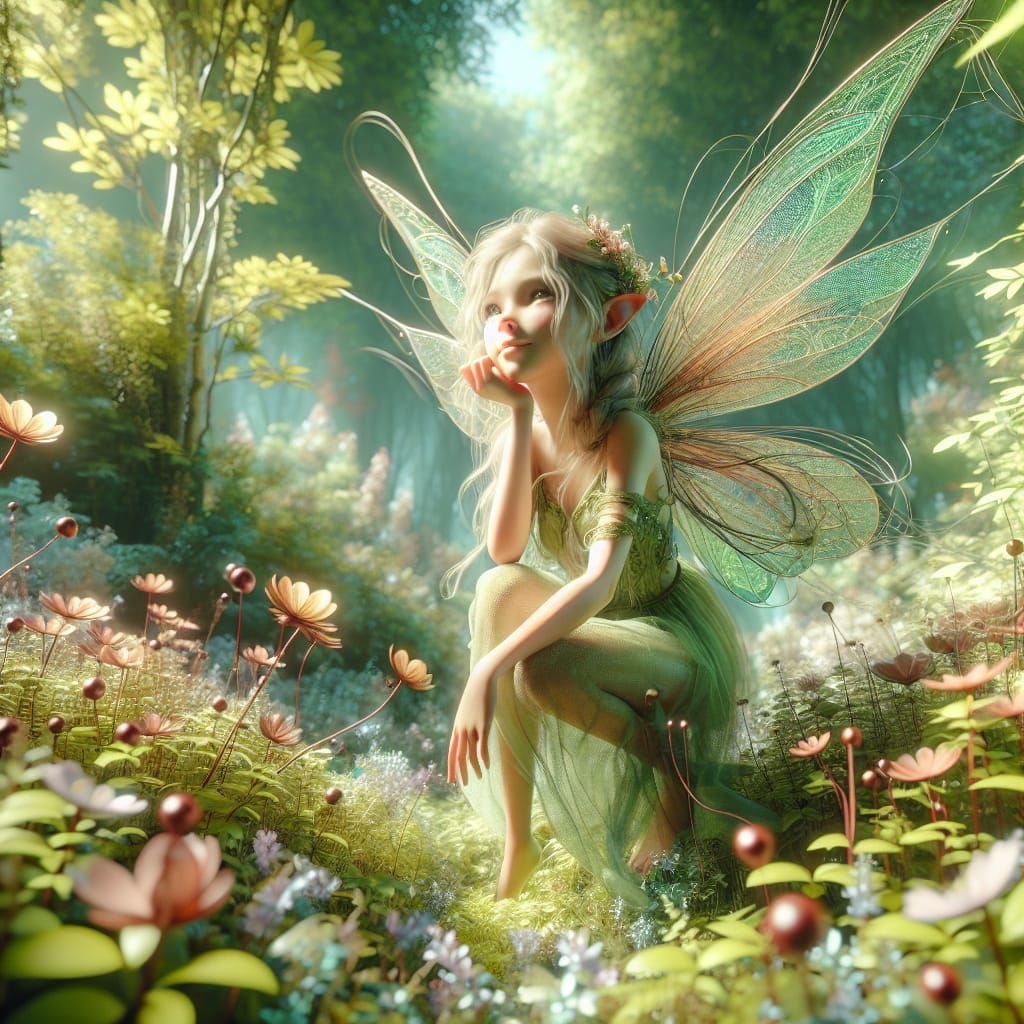 Luminous Fairy in Detailed Forest Concept Art