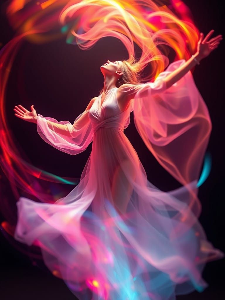 Ethereal Woman in Swirling Vortex of Light
