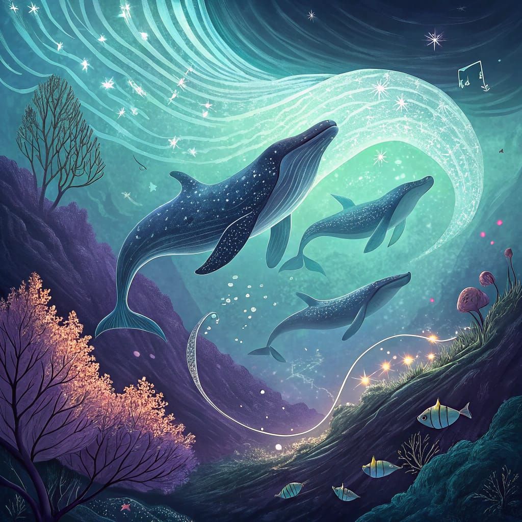 Abstract Underwater Soundscape: Whale Song in Bioluminescent...