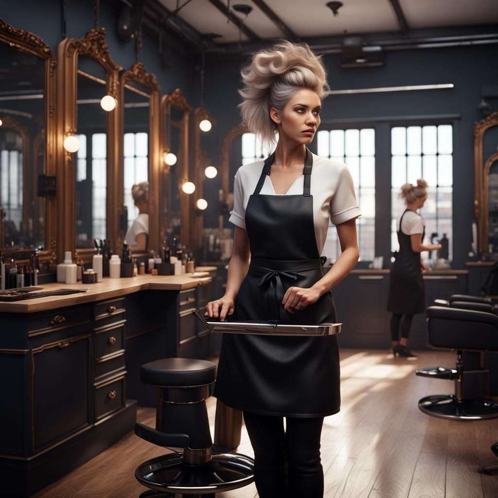 Modern Hairdresser in Salon: Detailed Matte Painting