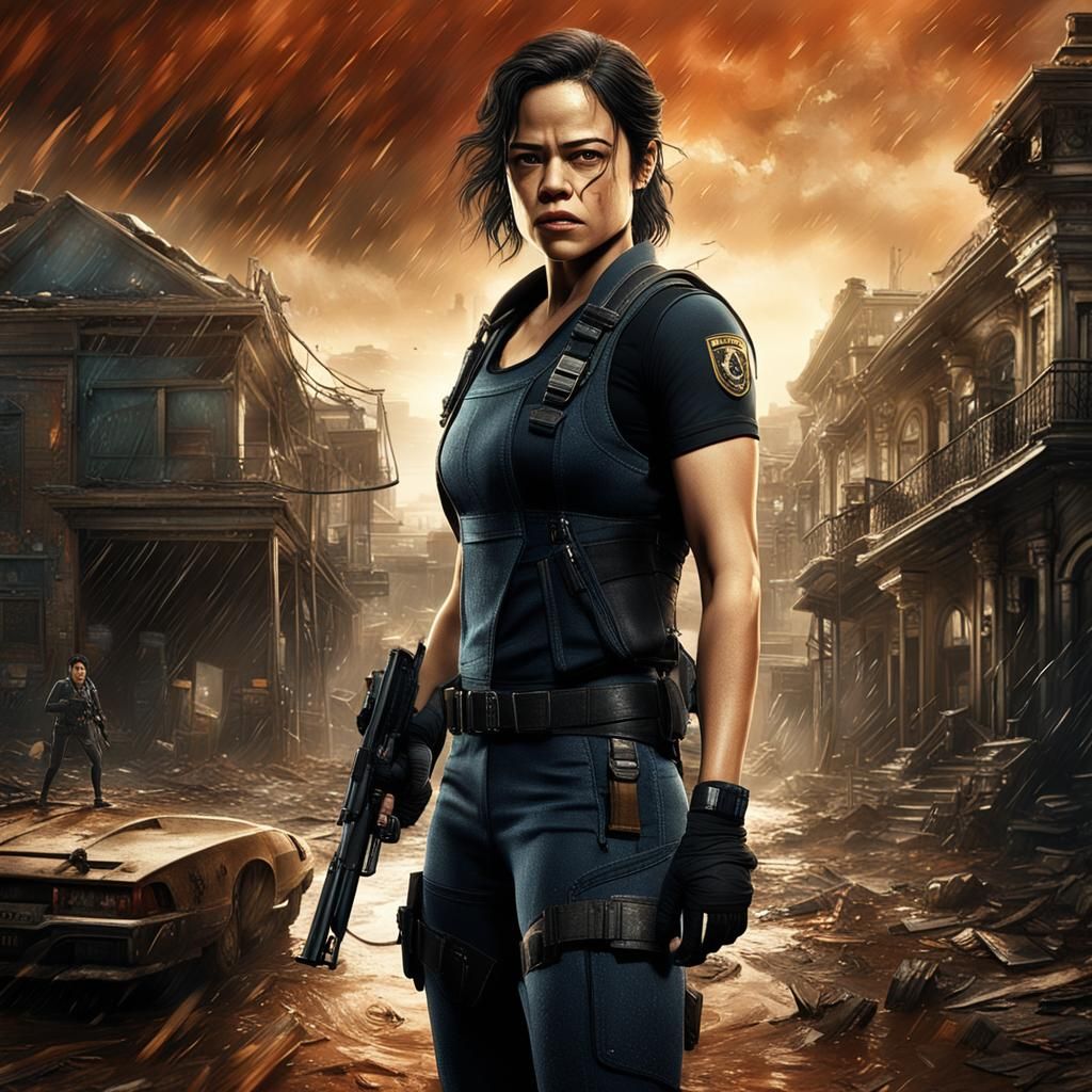 Michelle Rodriguez as Rain Ocampo: Detailed Matte Painting