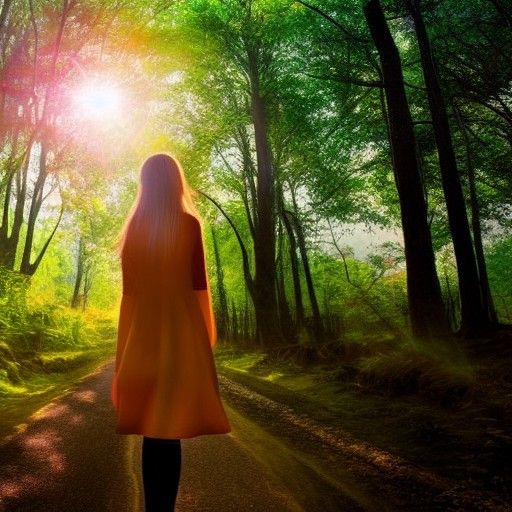 Anime Girl on Forest Path with Sunlight