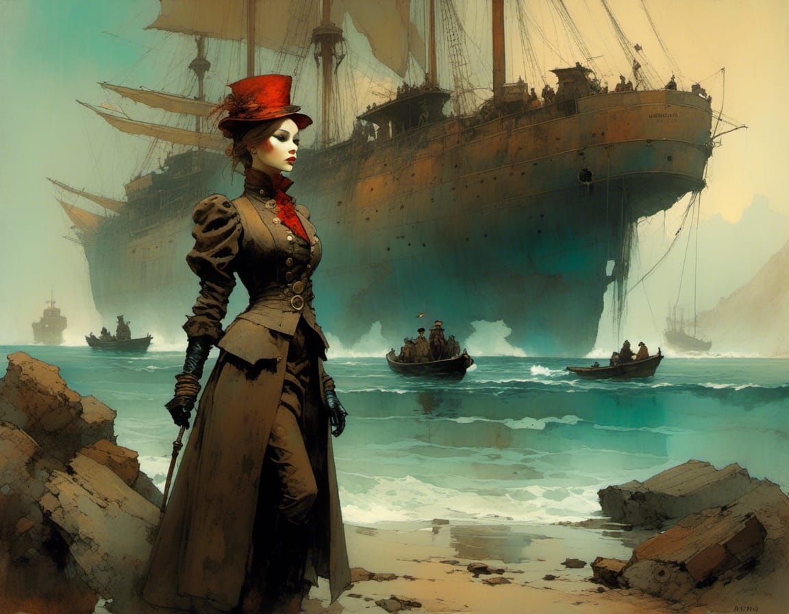 Steampunk Last Date by the Sea in Miyazaki Style