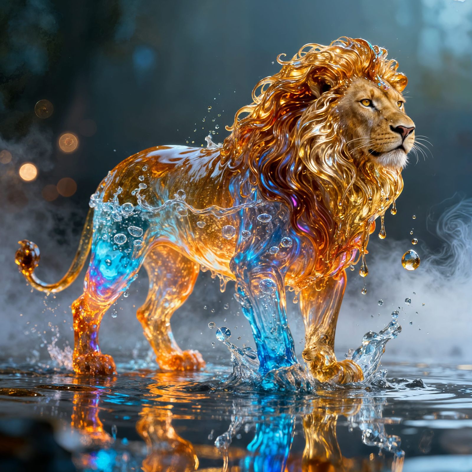 Majestic Lion Made of Colorful Flowing Liquids