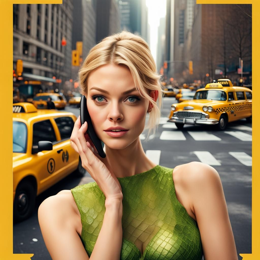 Tinkerbell on Cell Phone in New York, Hyperrealistic Art