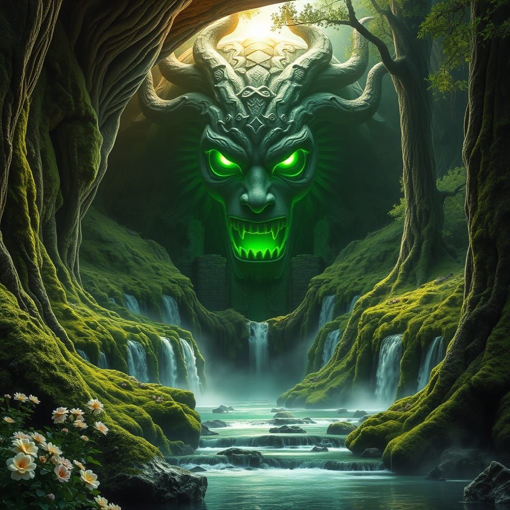 Mystical Medusa Cave Entrance in Primeval Forest