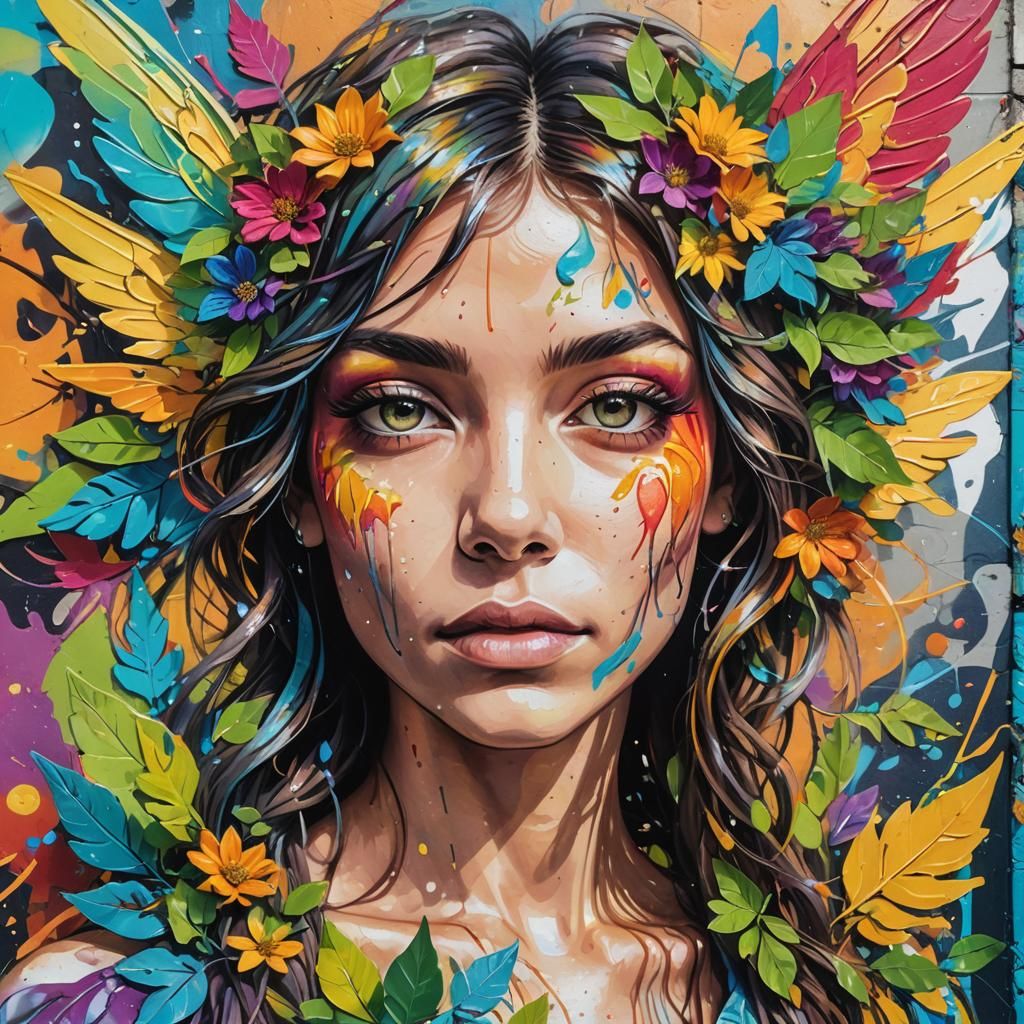 Summer Fae Portrait in Vibrant Street Art Style