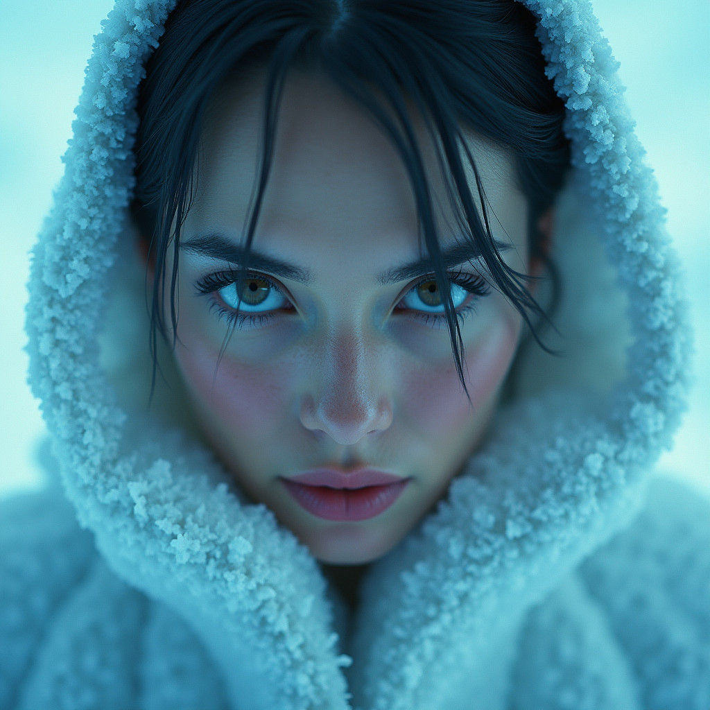 Icy Beauty: Hyperrealistic Portrait in Sub-Zero Costume