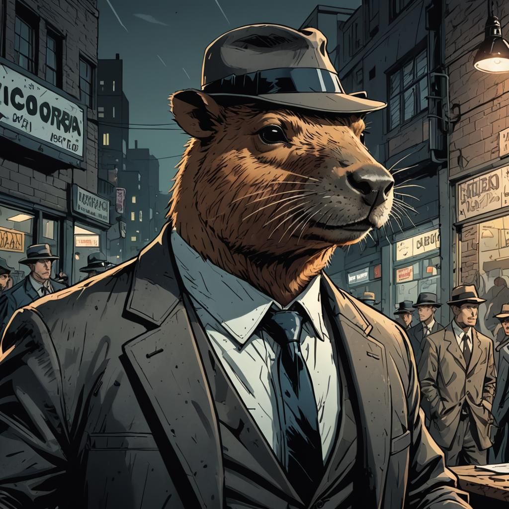 Capybara Detective in Comic Noir Expressionism