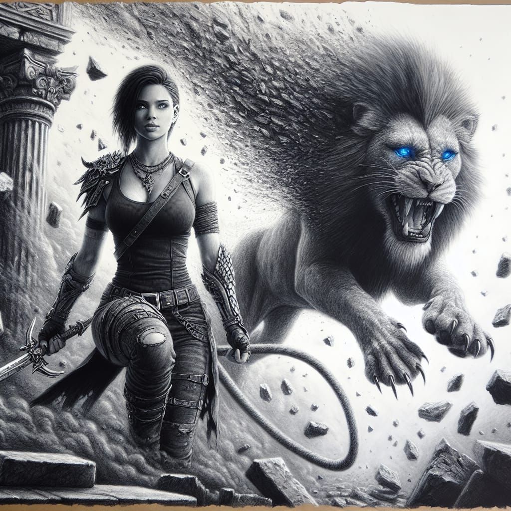 Monochromatic Sketch: Heroine Cosplay in Ruined City