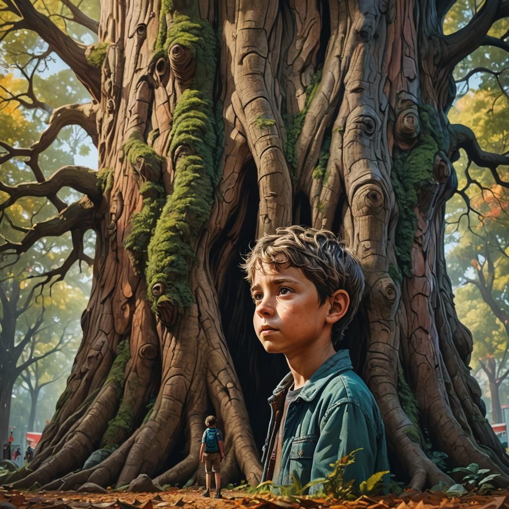 Smallest Person, Biggest Tree: Hyperrealistic Digital Art