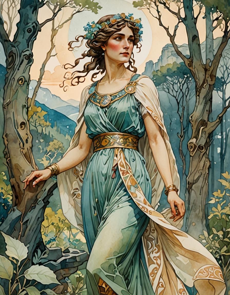 Demeter in Art Nouveau Watercolor Style